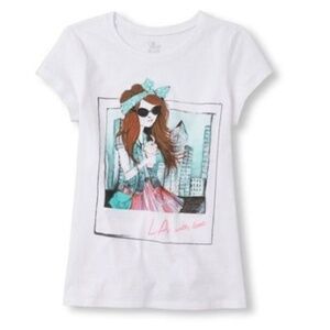 THE CHILDREN PLACE GRAPHIC LA GIRL TSHIRT - WHITE SIZE SMALL (NEW WITH TAGS) A12